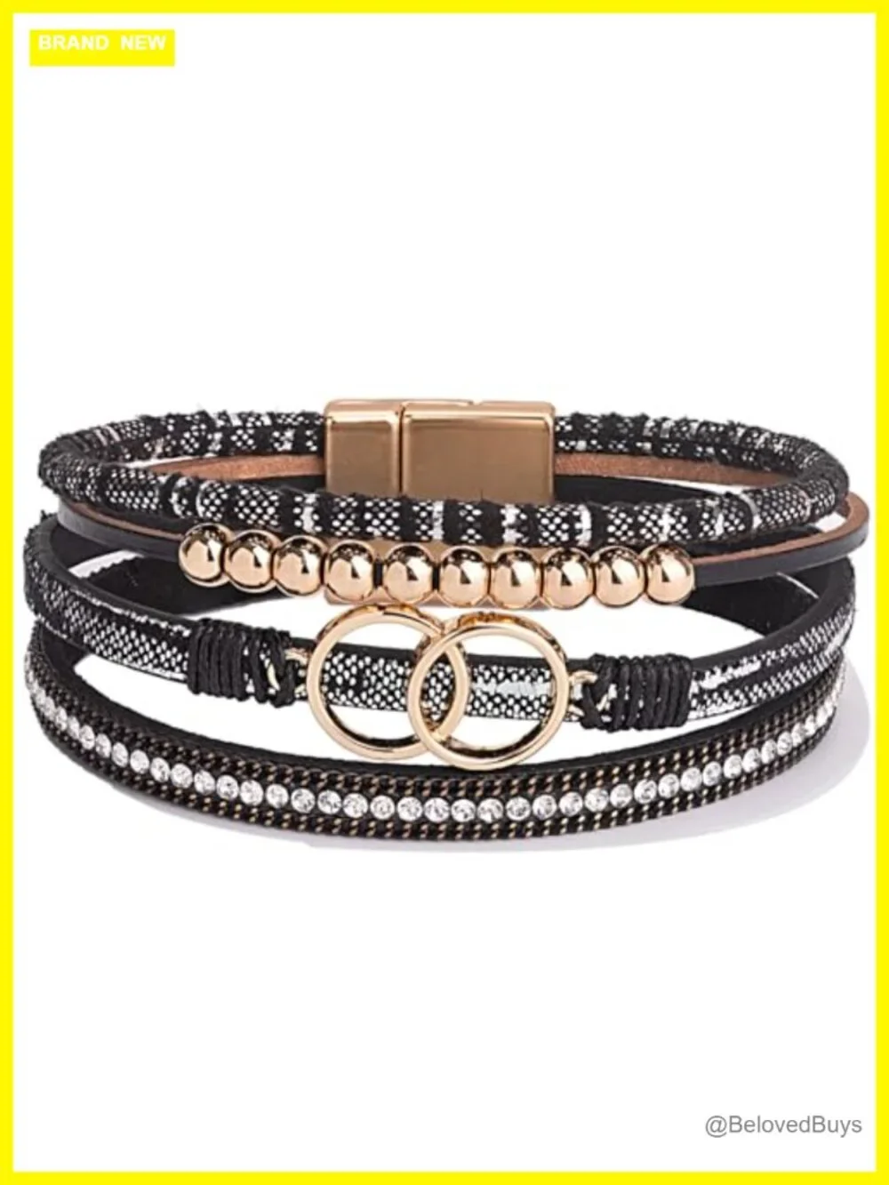 4-in-1 Stackable Faux Leather Wrap Bracelet with Infinity Charm, Magnetic Clasp